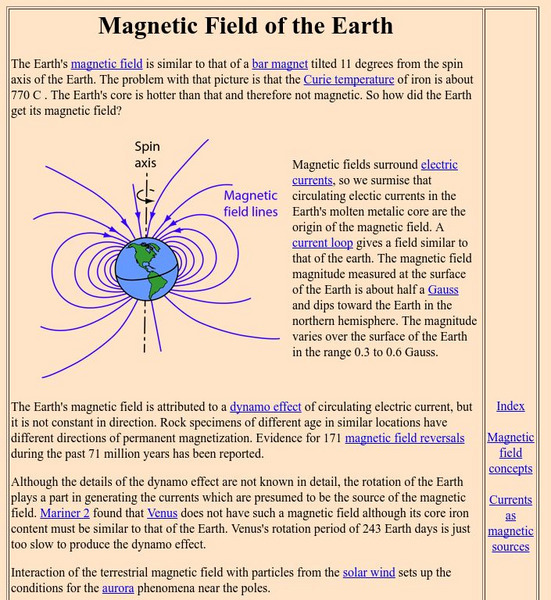 Georgia State University: Hyper Physics: Magnetic Field of the Earth Handout Georgia State University: Hyper Physics: Magnetic Field of the Earth Handout