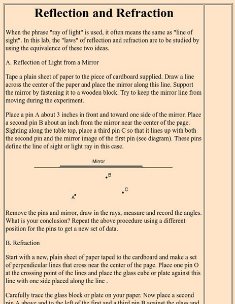 Georgia State University: Hyper Physics: Reflection and Refraction Handout Georgia State University: Hyper Physics: Reflection and Refraction Handout