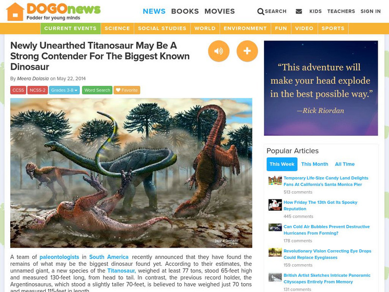 Dogo News: 5 26 14: Newly Unearthed Titanosaur May Be the Biggest Dinosaur Article Dogo News: 5 26 14: Newly Unearthed Titanosaur May Be the Biggest Dinosaur Article