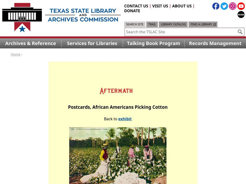 Texas State Library and Archives Commission: Aftermath: Postcards, African Americans Picking Cotton Activity Texas State Library and Archives Commission: Aftermath: Postcards, African Americans Picking Cotton Activity