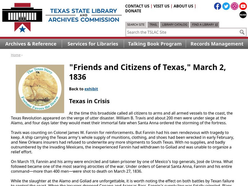 Texas State Library and Archives Commission: The Texas Navy: "Friends and Citizens of Texas" Primary Texas State Library and Archives Commission: The Texas Navy: "Friends and Citizens of Texas" Primary