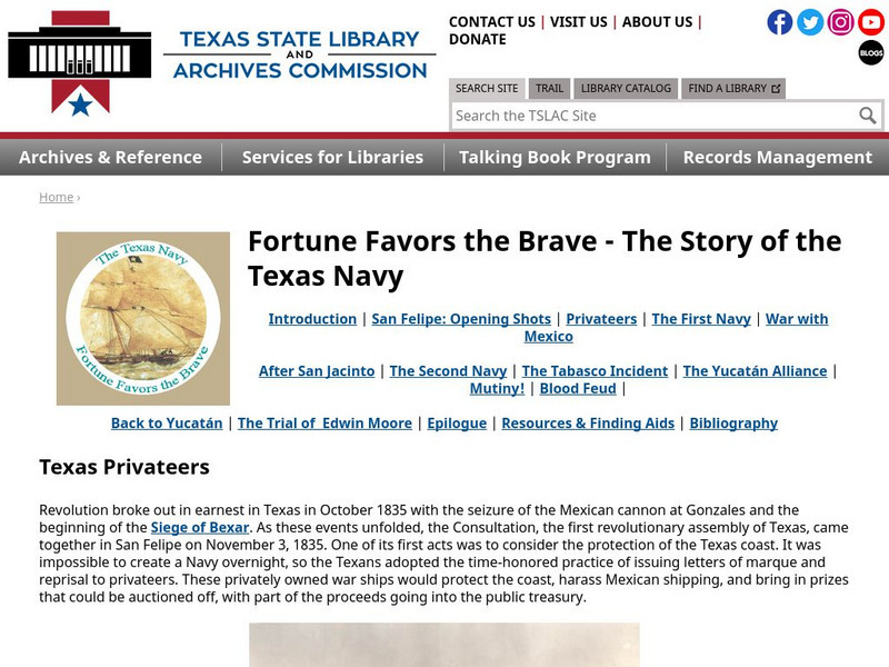Texas State Library and Archives Commission: The Texas Navy: Texas Privateers Primary Texas State Library and Archives Commission: The Texas Navy: Texas Privateers Primary