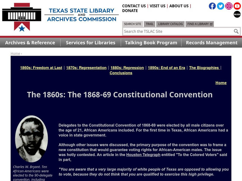 Texas State Library and Archives Commission: Forever Free: The 1860s: The 1858 69 Constututional Convention Handout Texas State Library and Archives Commission: Forever Free: The 1860s: The 1858 69 Constututional Convention Handout