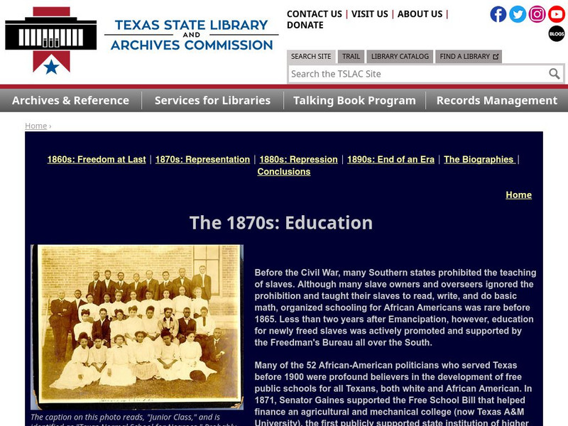 Texas State Library and Archives Commission: Forever Free: The 1870s: Education Handout Texas State Library and Archives Commission: Forever Free: The 1870s: Education Handout