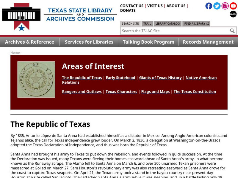 Texas State Library and Archives Commission: Texas Treasures: The Republic of Texas Handout Texas State Library and Archives Commission: Texas Treasures: The Republic of Texas Handout