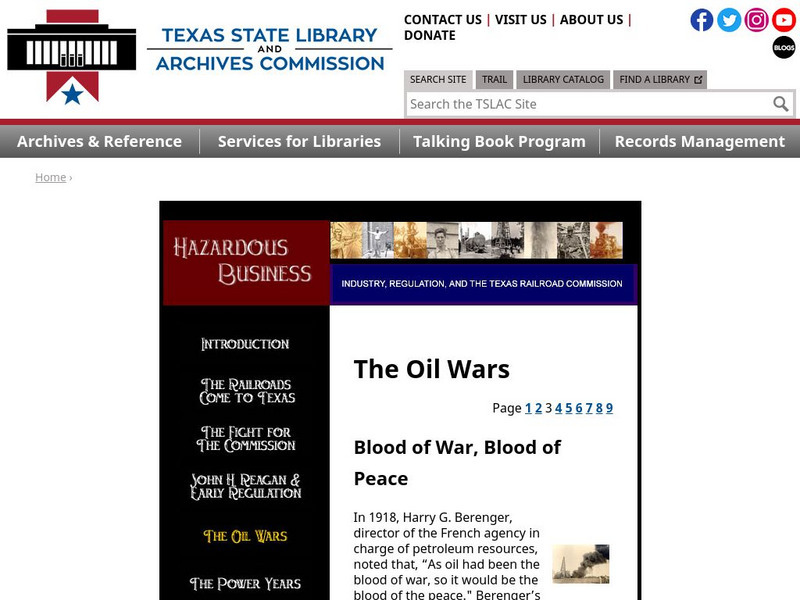Texas State Library and Archives Commission: Hazardous Business: The Oil Wars Website Texas State Library and Archives Commission: Hazardous Business: The Oil Wars Website