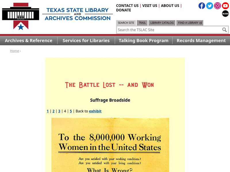 Texas State Library and Archives Commission: The Battle Lost and Won: Suffrage Broadside Website Texas State Library and Archives Commission: The Battle Lost and Won: Suffrage Broadside Website