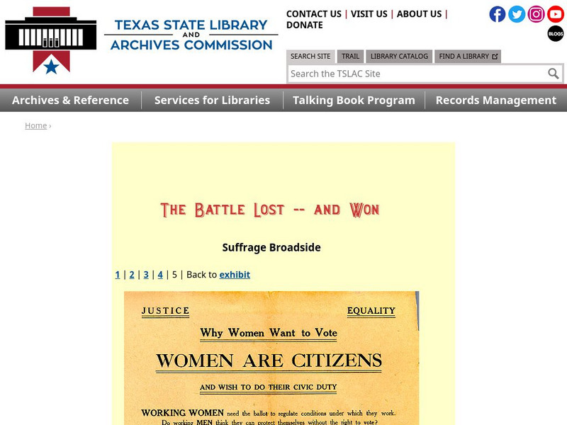 Texas State Library and Archives Commission: The Battle Lost and Won: Suffrage Broadside: Why Women Want to Vote Website Texas State Library and Archives Commission: The Battle Lost and Won: Suffrage Broadside: Why Women Want to Vote Website