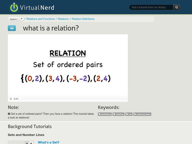 Virtual Nerd: What Is a Relation? Instructional Video Virtual Nerd: What Is a Relation? Instructional Video