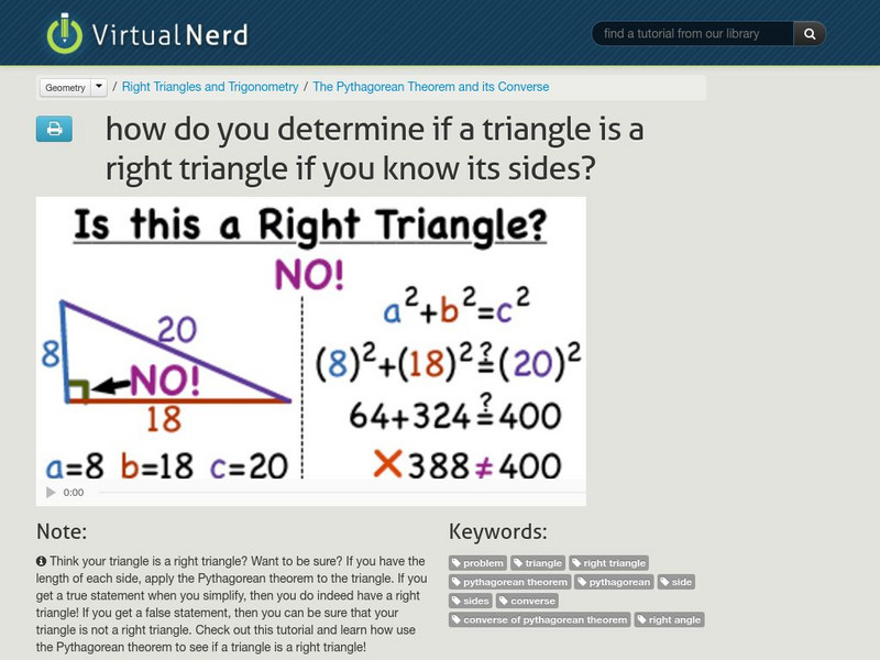 Virtual Nerd: How Do You Determine if a Triangle Is a Right Triangle Instructional Video Virtual Nerd: How Do You Determine if a Triangle Is a Right Triangle Instructional Video