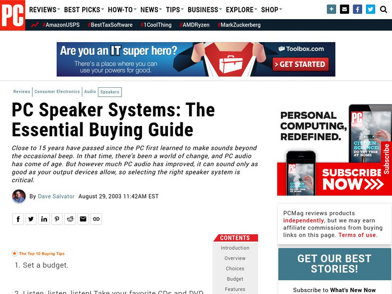Pc Magazine: Pc Speaker Systems Buying Guide Article
