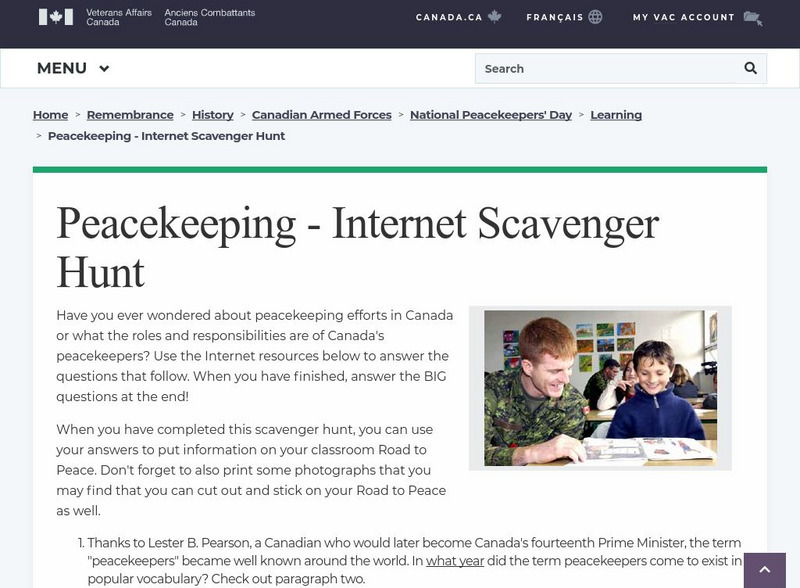 Veterans Affairs Canada: Peacekeeping Internet Scavenger Hunt Website Veterans Affairs Canada: Peacekeeping Internet Scavenger Hunt Website