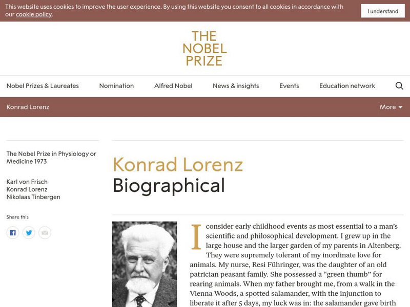 The Nobel Prize: Konrad Lorenz Biographical Primary The Nobel Prize: Konrad Lorenz Biographical Primary
