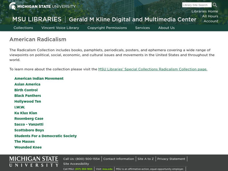 Michigan State University: Msu Libraries: American Radicalism Website Michigan State University: Msu Libraries: American Radicalism Website