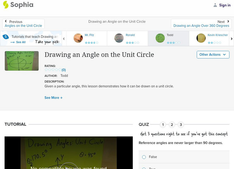 Sophia: Drawing an Angle on the Unit Circle: Lesson 3 Instructional Video Sophia: Drawing an Angle on the Unit Circle: Lesson 3 Instructional Video