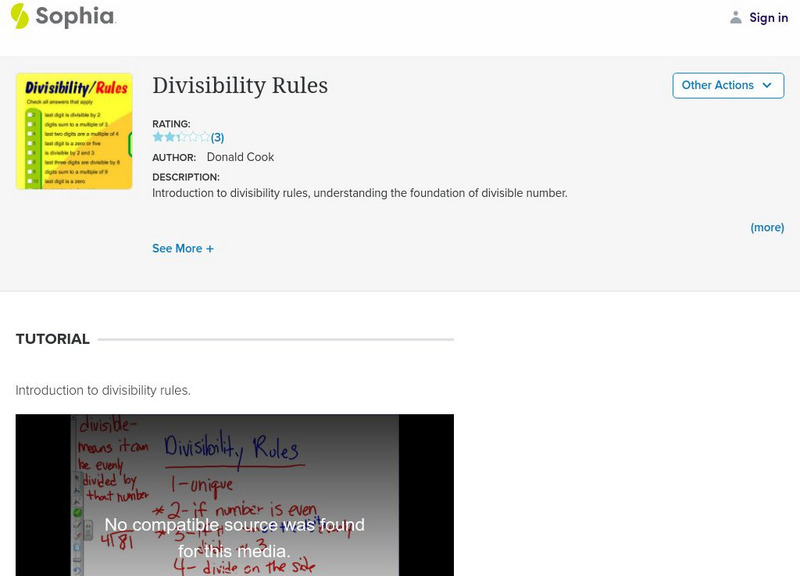 Sophia: Divisibility Rules Instructional Video Sophia: Divisibility Rules Instructional Video