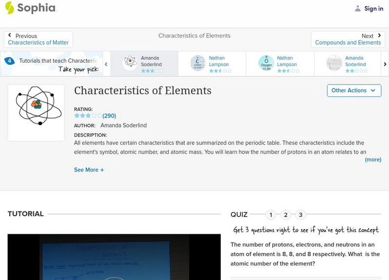 Sophia: Characteristics of Elements: Lesson 4 Instructional Video