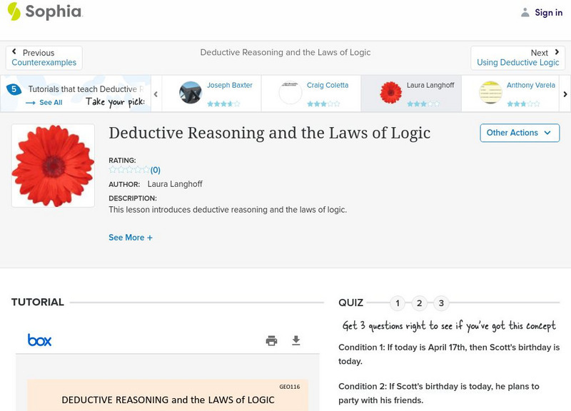 Sophia: Deductive Reasoning and the Laws of Logic: Lesson 4 PPT Sophia: Deductive Reasoning and the Laws of Logic: Lesson 4 PPT