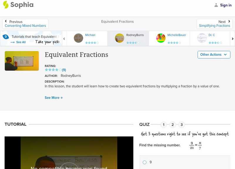 Sophia: Equivalent Fractions: Lesson 9 Instructional Video Sophia: Equivalent Fractions: Lesson 9 Instructional Video