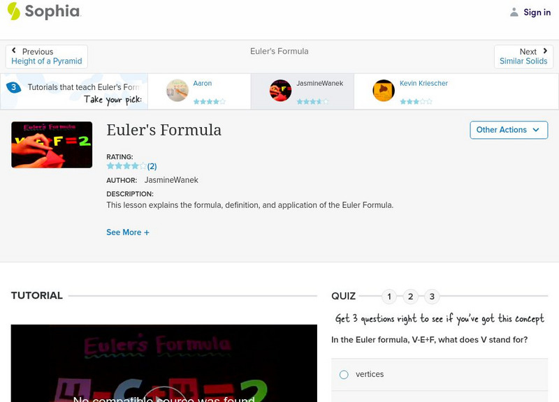 Sophia: Euler's Formula: Lesson 3 Instructional Video Sophia: Euler's Formula: Lesson 3 Instructional Video