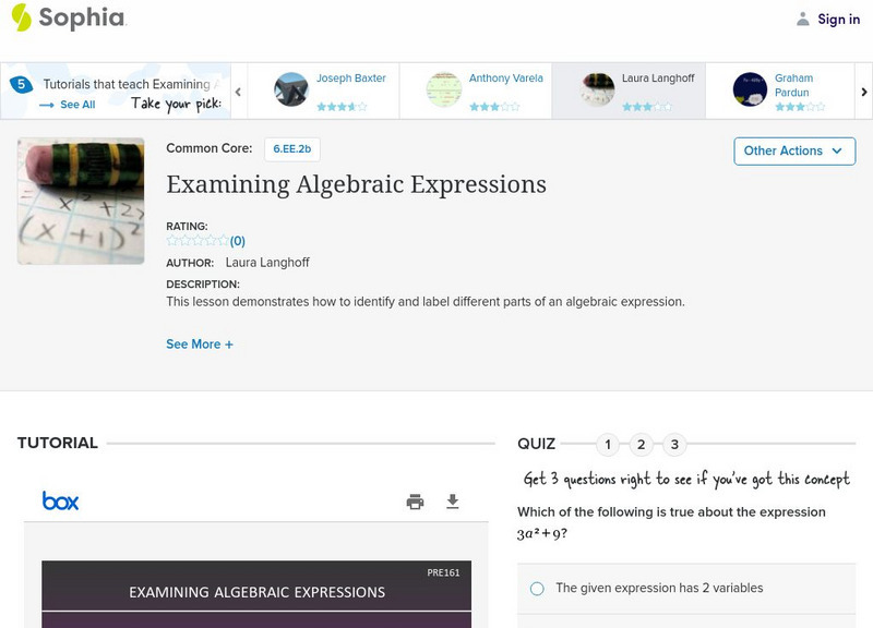 Sophia: Examining Algebraic Expressions: Lesson 2 PPT Sophia: Examining Algebraic Expressions: Lesson 2 PPT