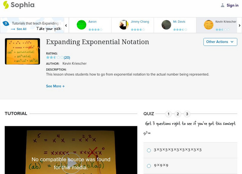 Sophia: Expanding Exponential Notation: Lesson 2 Instructional Video