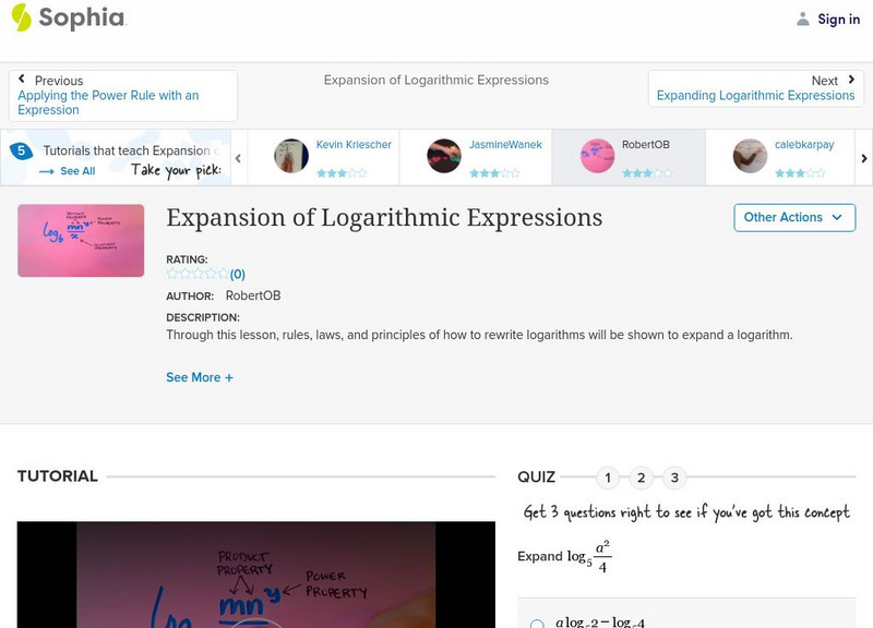 Sophia: Expansion of Logarithmic Expressions: Lesson 3 Instructional Video