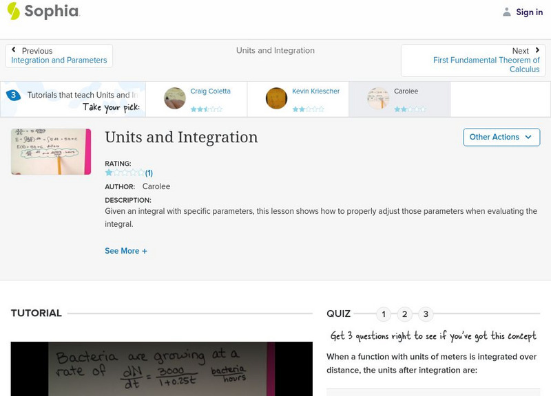 Sophia: Units and Integration: Lesson 3 Instructional Video Sophia: Units and Integration: Lesson 3 Instructional Video