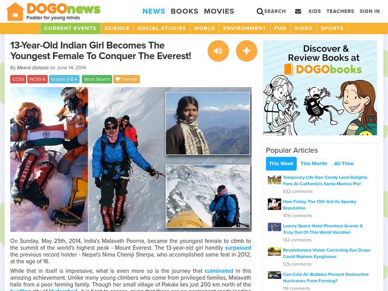 Dogo News: Week of 6 23 14: Girl Becomes Youngest to Conquer Mt. Everest Article