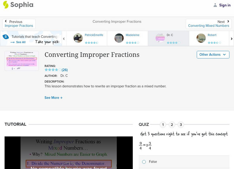 Sophia: Converting Improper Fractions PPT Sophia: Converting Improper Fractions PPT