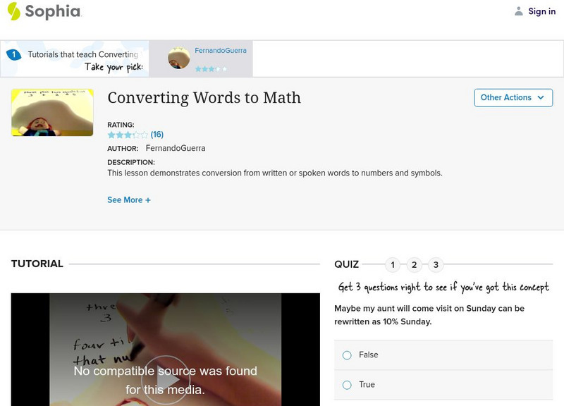 Sophia: Converting Words to Math Instructional Video Sophia: Converting Words to Math Instructional Video