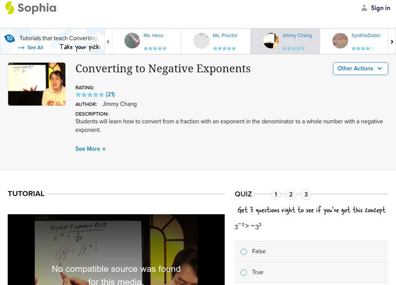 Sophia: Converting to Negative Exponents Instructional Video Sophia: Converting to Negative Exponents Instructional Video
