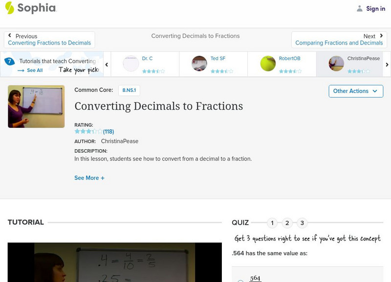 Sophia: Converting Decimals to Fractions Instructional Video
