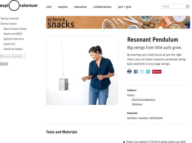 Exploratorium: Science Snacks: Resonant Pendulum Activity Exploratorium: Science Snacks: Resonant Pendulum Activity
