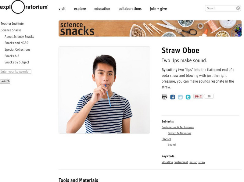 Exploratorium: Science Snacks: Straw Oboe Activity