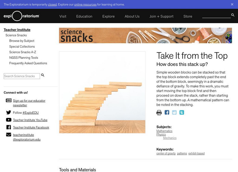 Exploratorium: Science Snacks: Take It From the Top Activity Exploratorium: Science Snacks: Take It From the Top Activity