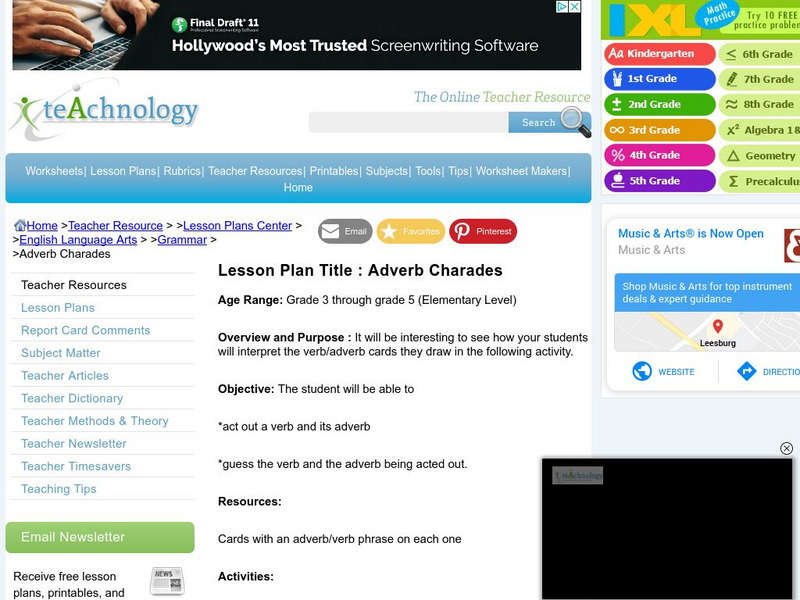 Teachnology: Lesson Plan Title: Adverb Charades Lesson Plan Teachnology: Lesson Plan Title: Adverb Charades Lesson Plan