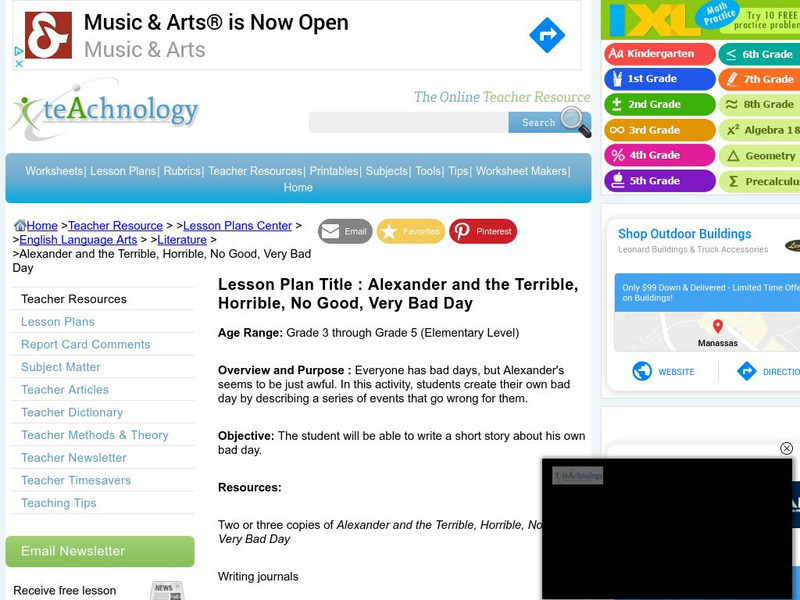 Teachnology: Lesson: Alexander and the Terrible, Horrible, No Good, Very Bad Day Lesson Plan Teachnology: Lesson: Alexander and the Terrible, Horrible, No Good, Very Bad Day Lesson Plan