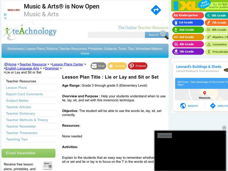 Teachnology: Lesson Plan: Lie or Lay and Sit or Set Lesson Plan Teachnology: Lesson Plan: Lie or Lay and Sit or Set Lesson Plan