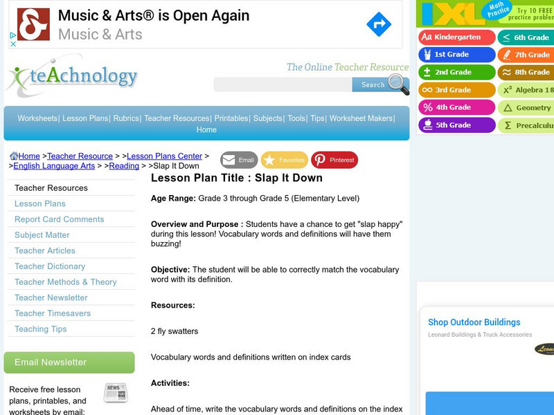 Teachnology: Lesson Plan: Slap It Down Lesson Plan Teachnology: Lesson Plan: Slap It Down Lesson Plan