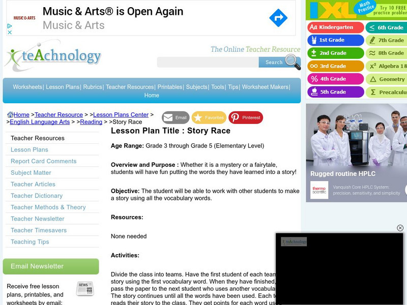 Teachnology: Lesson Plan: Story Race Lesson Plan