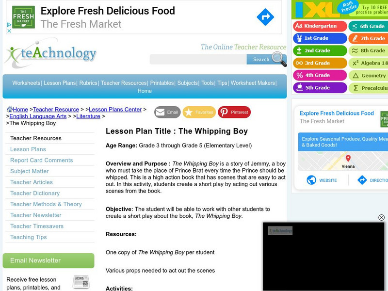 Teachnology: Lesson Plan: The Whipping Boy Lesson Plan