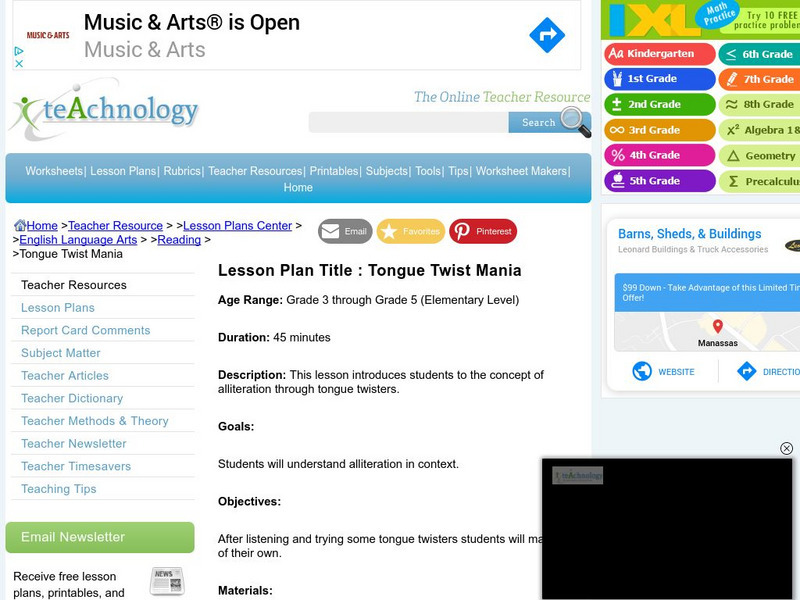 Teachnology: Lesson Plan: Tongue Twist Mania Lesson Plan Teachnology: Lesson Plan: Tongue Twist Mania Lesson Plan