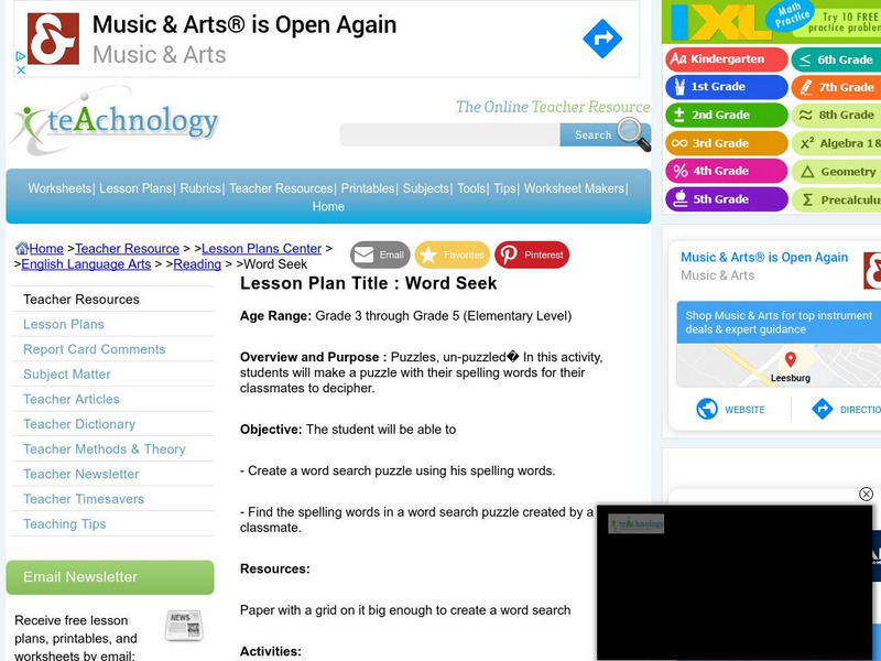 Teachnology: Lesson Plan: Word Seek Lesson Plan Teachnology: Lesson Plan: Word Seek Lesson Plan