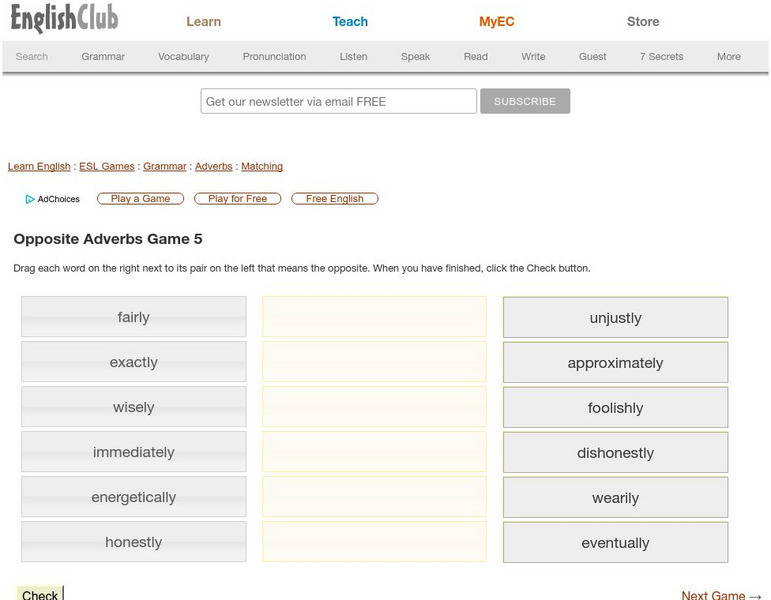 English Club: Opposite Adverbs Game 5 Interactive English Club: Opposite Adverbs Game 5 Interactive
