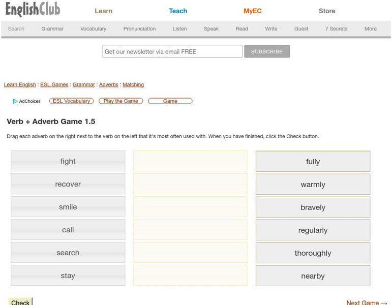 English Club: Verb + Adverb Game 1.5 Interactive English Club: Verb + Adverb Game 1.5 Interactive