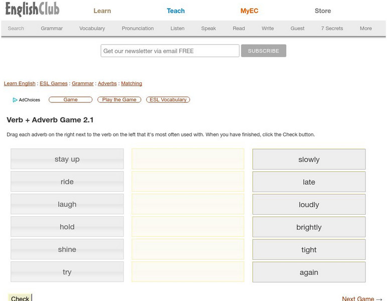 English Club: Verb + Adverb Game 2.1 Interactive English Club: Verb + Adverb Game 2.1 Interactive