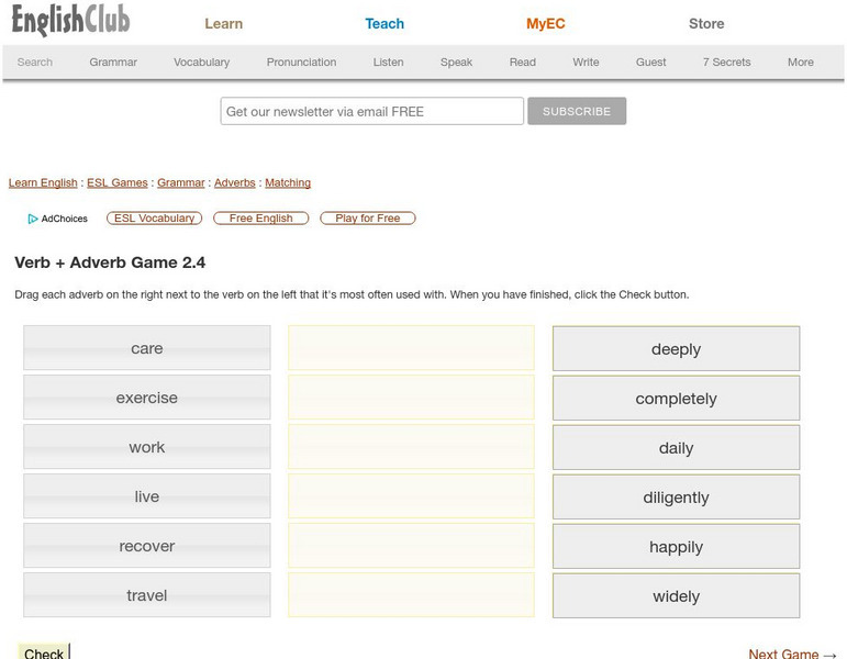 English Club: Verb + Adverb Game 2.4 Interactive English Club: Verb + Adverb Game 2.4 Interactive