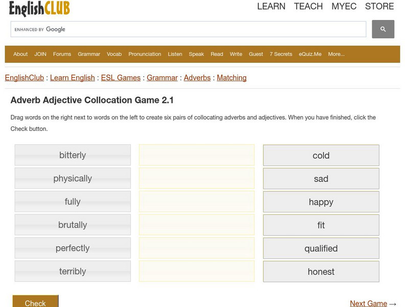 English Club: Esl Games: Adverb Adjective Collocation Game 2.1 Interactive English Club: Esl Games: Adverb Adjective Collocation Game 2.1 Interactive