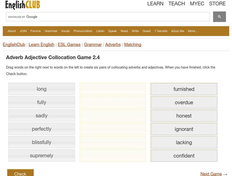 English Club: Esl Games: Adverb Adjective Collocation Game 2.4 Interactive English Club: Esl Games: Adverb Adjective Collocation Game 2.4 Interactive
